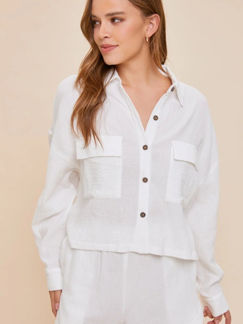 Mustard Seed White 100% cotton gauze pocket button shirt top VGUC medium - Picture 6 of 15